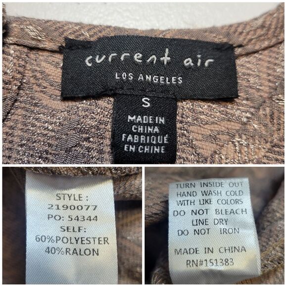 Current Air Taupe Floral Jacquard Puffed Sleeve Teired Midi Dress Back Cutout - Picture 10 of 10